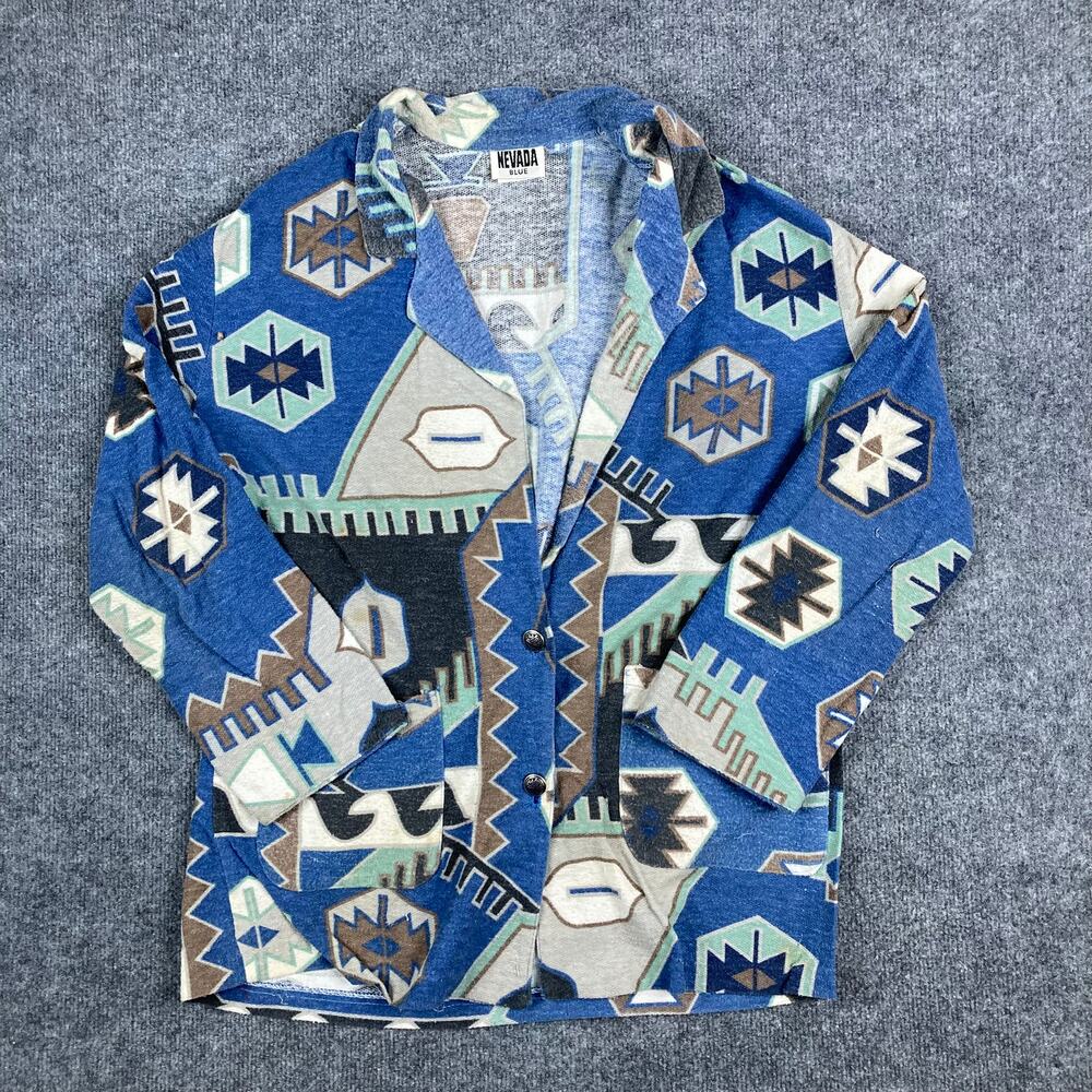 Nevada Blue Cardigan Womens L Aztec Tribal Print Button Front‎ Sweater